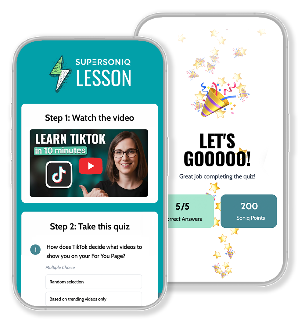 Supersoniq Demo - Mobile phones showing lesson interface and results